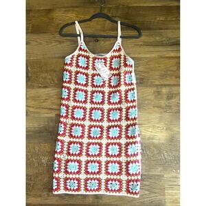 Willow & Wind Crocheted Tank Mini Dress Size XS Granny Squares Pink Blue NEW‎